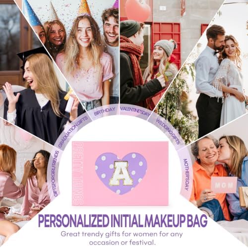 mibasies 2 PCS Initial Makeup Bags for Women: Cosmetic Bag for Travel Toiletry - Birthday Gifts for Teen Girl Gifts Trendy Stuff - Graduation Teacher Gift for Girlfriend -Polka Dot Purple A - Image 6