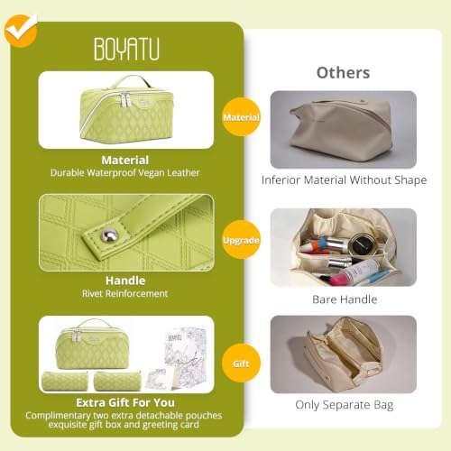 BOYATU Travel Makeup Bag Organizer: 3 Pcs Cosmetic Bag Set for Women Green - Image 2