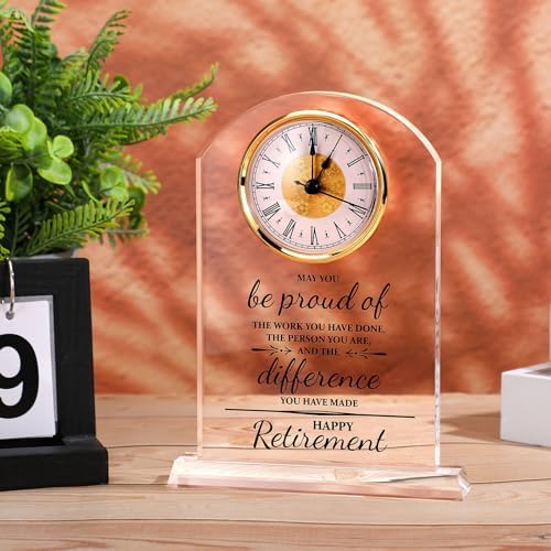 Landical Retirement Clock Gifts for Women Men Happy Desk Acrylic Clock - Image 2