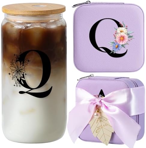 AYGXU Purple Glass Cup with Bamboo Lid and Straw - Teacher Appreciation Gift for Women - End of Year Gift - Aesthetic Travel Cup by AYGXU