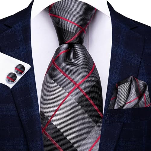 Hi-Tie Lot 5 Pcs Gift Box Mens Tie Set Necktie with Pocket Square Cufflinks Silk Neck Tie Collection - Image 2
