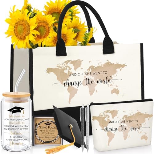 Vesici 8 Pcs Graduation Gifts Set for Women Her 2026 with Tote Bag Makeup Bag Bracelet Box Glass Cup Pens Class of 2026 Congratulations Graduate Gift Basket for College Senior Nurse(Beige) by Vesici