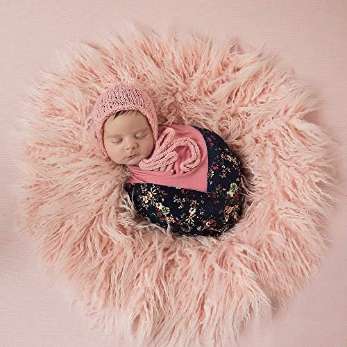Newborn Photo Props Faux Fur Round 23.6 inch Soft Baby Boy Girl Photo Blanket Studio Photo Mat Light Pink - Image 2