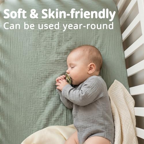 Pro Goleem 2 Pack Muslin Crib Sheets for Boys and Girls, Soft Breathable Neutral Fitted Cotton Baby Bed Sheets Set for Standard Crib Mattress & Toddler Mattress 52"x28", (Grey＆Green) - Image 3