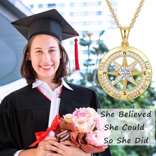 Graduation Gifts for Her, Graduation Necklaces for Her, S925 Sterling Silver Compass Necklace for Women, College Graduation Jewelry Gift, Senior High School Middle School Graduation Gifts for Her - Image 4