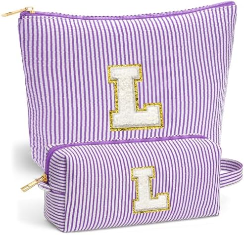 Travel Makeup Bag Organizer - Travel Essentials, Initial Travel Toiletry Bag with Zipper | Small Makeup Bag for Purse Cute Purple Stuff Birthday Gifts for Women Mom Daughter, Purple Letter L by Fohufo