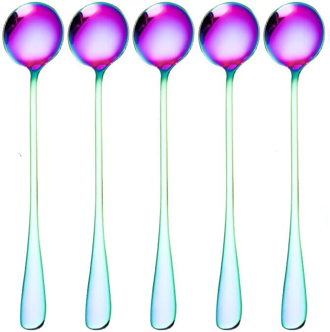 Stainless Steel Serving Spoons (5 PCS, Mirror Finish, Bright Color) - Soup, Rice, Tea, Milk, Coffee, Dessert & Ice Cream Spoons