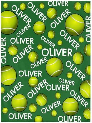 Personalized Baby Blankets for Girls Boys, Custom Baby Blanket with Name Swaddle Toddler Fleece Blanket Personalized Gift Green Tennis Text by RIRIX