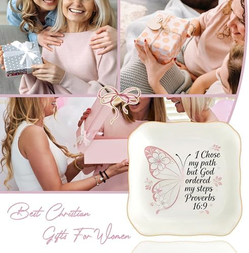 Congratulations Gifts for Women, College Graduation Gifts for Her New Job Gifts - She Believed She Could Jewelry Tray Ceramic Trinket Dish Inspirational Promotion Gift for Coworker (Pink butterfly) - Image 7