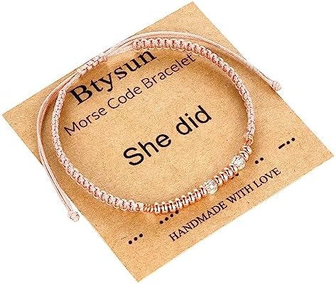 Morse Code Bracelets for Women Mothers Day Gifts 2026 Graduation Gifts Mom Birthday Gift Pink Braided Bracelets Teen Trendy Stuff Inspirational Best Friend Birthday Gifts for Daughter Girlfriend Christmas Stocking Stuffers Jewelry by BTYSUN