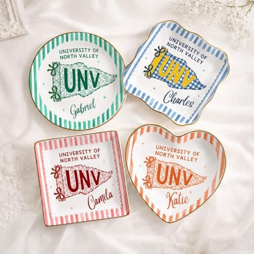 LOVELYPOD Custom School Pennant Flag Jewelry Tray, Personalized College Grad Gift, Masters Degree Gift for Her, Class of 2026 Graduation Gifts, University Spirit Striped Dish, Senior Night Gifts - Image 3