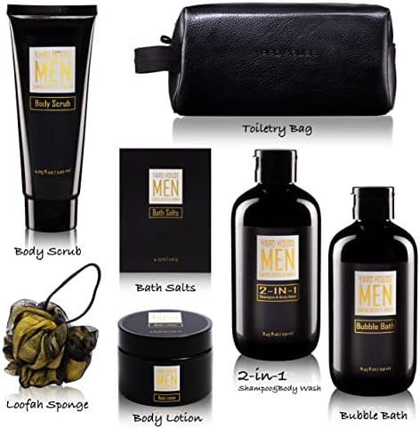 YARD HOUSE Bath and Body Spa Gift Baskets Set for Men - Sandalwood Amber - 7Pc Full Size Spa Kit in Toiletry Bag - Fathers Day Gifts For Husband, Dad From Wife, Daughter Son, Birthday Gifts For Him - Image 3
