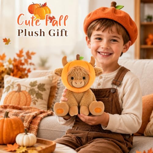 Fall Highland Cow Stuffed Animals - 9inch Pumpkin Highland Cow Plush - Image 5