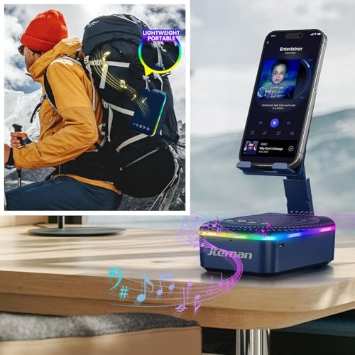 JTEMAN Gifts for Men Women,Cell Phone Stand with Bluetooth Speaker,LED Light,and Lanyard,Cool Tech Gadgets,Unique Birthday Gifts for Men Husband Mom Dad-Blue - Image 5