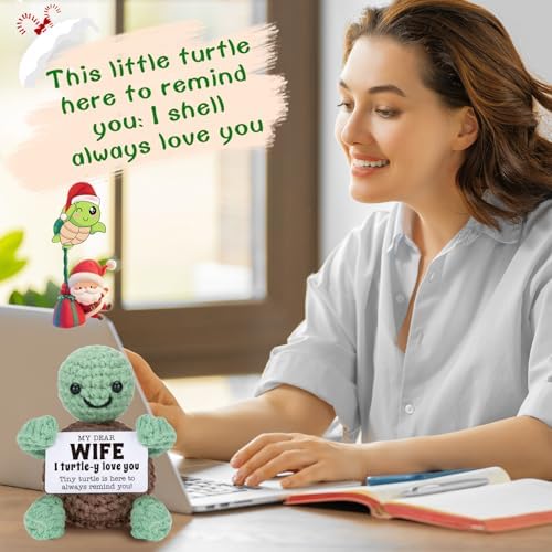 4THFARMES Mini Funny Turtle Gifts for Wife from Husband, Birthday for Wife Wifey Romantic, I Love You Small Cool Cute Stuff Things, Handmade Emotional Positive Crochet Turtle - Image 6