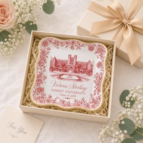 LOVELYPOD Custom Toile University Campus Trinket Tray, Personalized College Grad Gift for Daughter, Masters Degree Gift for Her, Class of 2026 Graduation Gifts, High School Graduate Ring Dish - Image 4