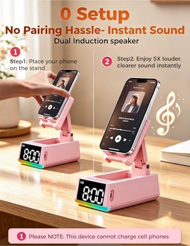 Bluetooth Speaker Birthday Gift for Women:Induction Cell Phone Stand Pink - Image 3