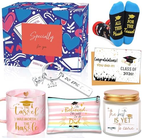 Graduation Gifts, Class of 2026 Grad Gift s College Graduation Gifts for Women The Tassel was Worth The Hassle Graduation Gift Basket-Graduation Coffee Mug Candles Keychain Socks Set by Unknown