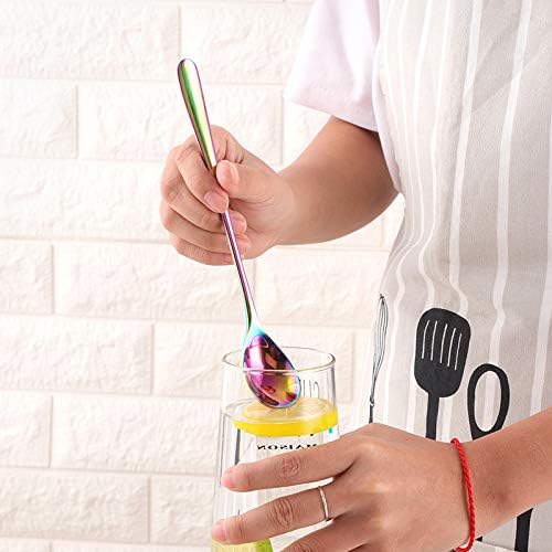 Buyer Star 8-Inch Long Handle Iced Tea Spoons, Ice Cream Spoon, Stainless Steel Cocktail Stirring Spoons, Set of 8 (Coloured)