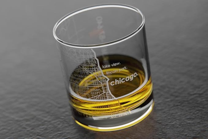 Well Told Engraved Chicago Illinois Map Rocks Glass, Old Fashioned Glassware (11 oz, Clear) Etched Bourbon Tumbler, Gifts For Whiskey Lovers