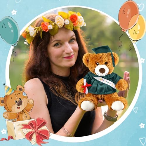Foilswirl Graduation Bear 2026 with Gown Cap Tassel 14” Dark Green Graduation Stuffed Animal Plush Bear Toy for Class of 2026 Prek Preschool Kindergarten High School College Graduate Gift - Image 3