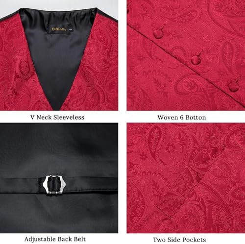 DiBanGu Mens Vest and Tie Set Formal Paisley Waistcoat and Necktie Pocket Square Cufflinks Silk Suit Vest for Tuxedo Wedding - Image 3