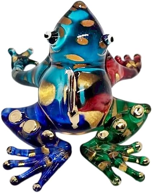 WitnyStore 2¼" Blue Gold Green Red Frog Artistic Blown Glass Figurine Premium Hand-Blown Statue Tabletop Decoration Unique Collectible for Adult Collectors Handcrafted Elegant Home Room Decor