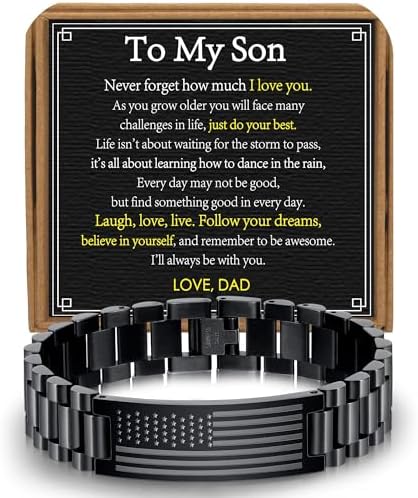 Bracelet Gifts for Men Husband Grandpa Son, Stainless Steel American Flag Watch Link Bracelet Unique Birthday Anniversary Jewelry Gifts by VULETO