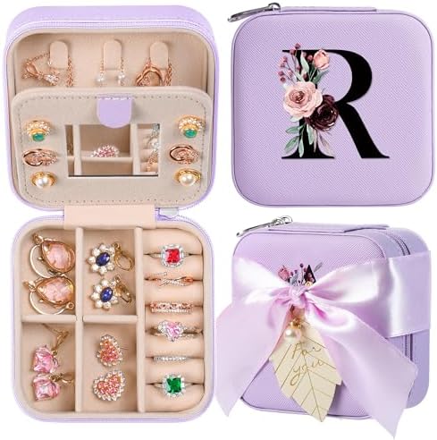 AYGXU Travel Jewelry Box for Women and Girls - Small Case With Initial A-Z - Teacher Gifts by AYGXU