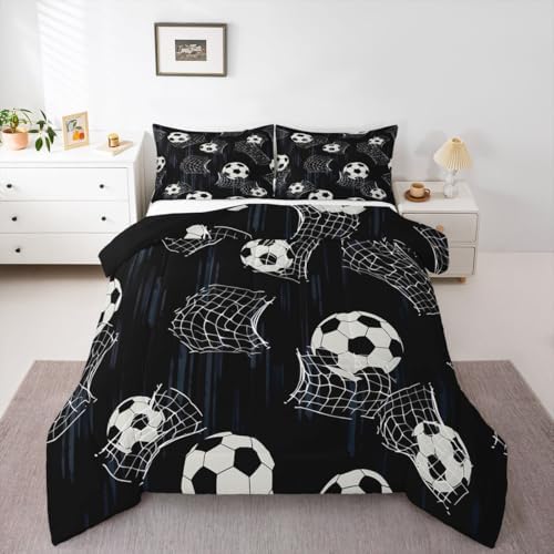 Erosebridal Soccer Kids Comforter Set | Football Themed Bedding Full Size Soccer Ball Down Comforter Sports Duvet Set for Bedroom by Erosebridal