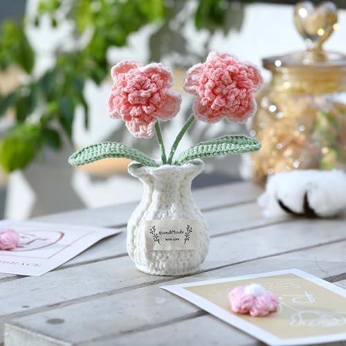 Crochet Paris Polyphylla Flower Pot Handmade Knitted Desk Decor Pink Potted Plant for Home Office - Image 2