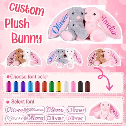 Personalized Bunny Stuffed Animal with Embroidered Name, Custom Baby Easter Plush Toys, 1+ Years Old Girls Gifts, Easter Birthday Gifts for Baby Girls Boys Toddlers Newborn - Image 6