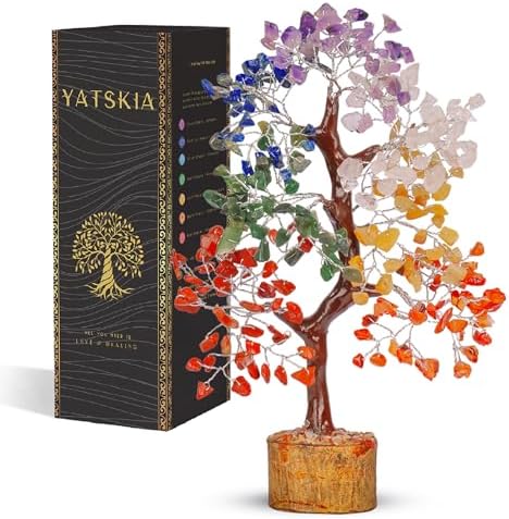 Yatskia Chakra Tree of Life - Crystals and Healing Stones - Feng Shui Decor - Meditation Accessories - Gift for Spiritual People - Handmade Crystal Tree with Seven Natural Chakra Crystals by YATSKIA