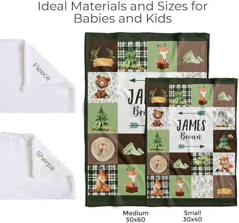 MDPrints Custom Baby Blankets for Boys, Customized Baby Boy Gifts with Name, Personalized Baby Blankets, Soft Plush Fleece (Woodland 233) - Image 5