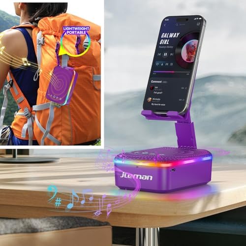 JTEMAN Gifts for Men Women,Cell Phone Stand with Bluetooth Speaker,LED Light,and Lanyard,Cool Tech Gadgets,Unique Birthday Gifts for Men Husband Mom Dad-Purple - Image 6