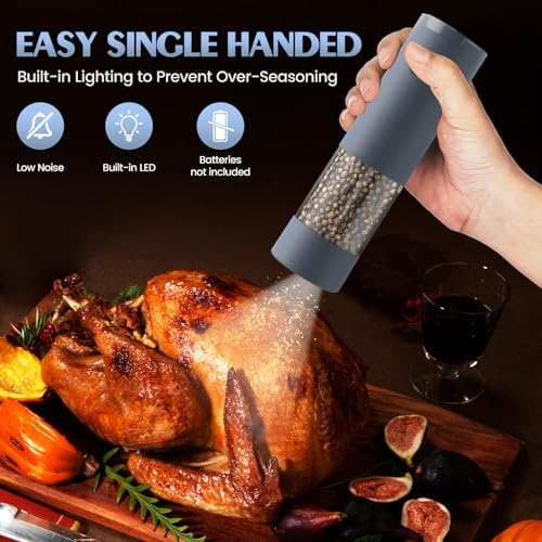 Salt and Pepper Shakers Electric Salt Pepper Grinder Set Kitchen Accessories Upgraded Larger Grey Battery Salt Pepper Grinder Shakers Cooking Birthday Gifts for Men - Image 3