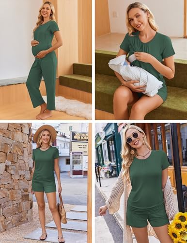 Ekouaer Maternity Nursing Pajamas Set 3 Piece Postpartum Breastfeeding Pjs - Image 2