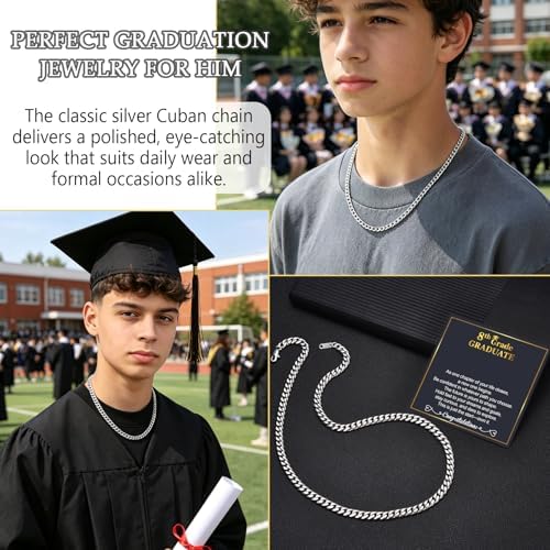 EPIRORA Graduation Gifts Necklace for Him 2026, Graduation Stainless Steel Cuban Chain Necklace for Men, Class of 2026 Gifts, 5th 8th Grade/College/Master Degree Graduate Gift Ideas for Men Him - Image 4