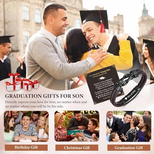 MEALGUET Men's Bracelets Gifts for Men - Brown Braided Leather Infinity Knot Bracelets Engraved Love Massage for Son Man Husband Boyfriend, Mens Bracelet Jewelry Gift for Birthday Valentine's - Image 2