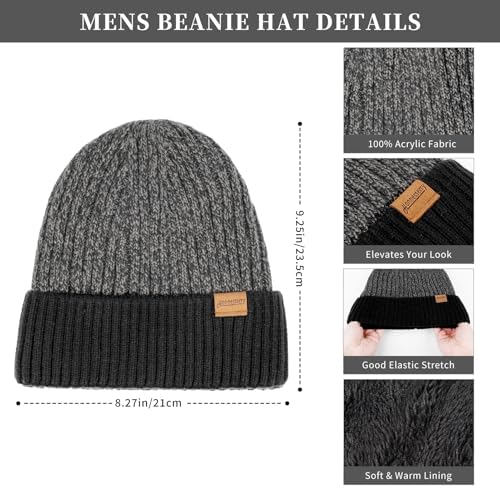 Winter Beanie Hats Long Neck Scarf for Men and Touchscreen Gloves 3PCS Set - Image 2