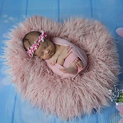 Newborn Photo Props Faux Fur Round 23.6 inch Soft Baby Boy Girl Photo Blanket Studio Photo Mat Light Pink - Image 4