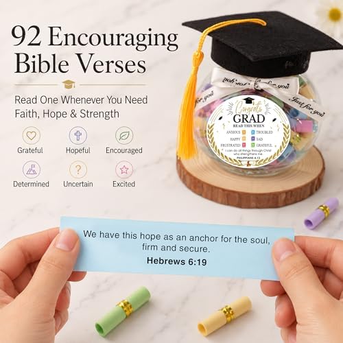 Graduation Bible Verses Jar with Grad Cap and Meaningful Cards, 2026 Graduation Gift for Him Her, Cute Congrats Class Middle High School College Congrats Grad Decor - Image 3