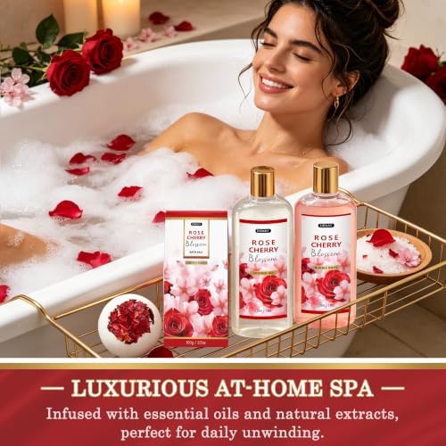 Gifts for Women,15pcs Rose & Cherry Blossom Spa Gift Basket for Women - Image 3