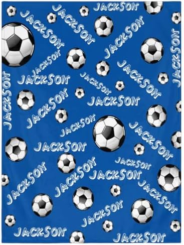 Personalized Baby Blankets for Girls Boys, Custom Baby Blanket with Name Swaddle Toddler Fleece Blanket Personalized Gift Blue Soccer Text by RIRIX