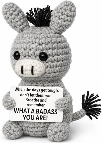 Funny Graduation Positive Badass Donkey Crochet Animals, Motivational Gift for Women Men Coworkers, Best Friends - Uplifting Support Small Fathers Day Holiday Basket Stuffer for Grandkids by FRABACA