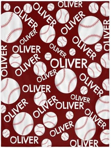 Personalized Baby Blankets for Girls Boys, Custom Baby Blanket with Name Swaddle Toddler Fleece Blanket Personalized Gift Red Baseball Text by RIRIX