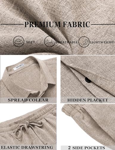 COOFANDY Men's Summer Beach Outfits 2 Piece Short Sleeve Shirts and Shorts Vacation Texture Linen Sets for Men - Image 5
