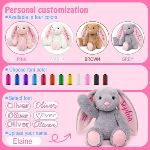 Personalized Plush Bunny with Embroidered Name, custom Stuffed Animals - Image 6