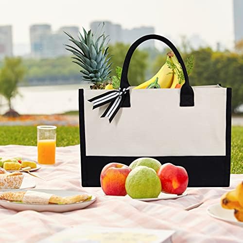TOPDesign Personalized Initial Canvas Beach Bag, Monogrammed Gift Tote Bag for Women - Image 3