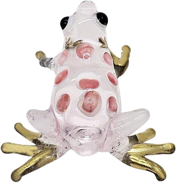 WitnyStore 1¾" Clear Gold Pink Dot Frog Artistic Blown Glass Figurine Premium Hand-Blown Statue Tabletop Decoration Unique Collectible for Adult Collectors Handcrafted Elegant Home Room Decor